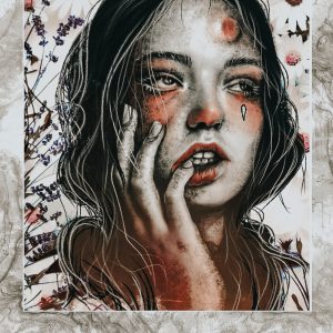 Mujer dolor y flores