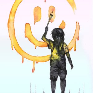 Niña grafiteando un happy