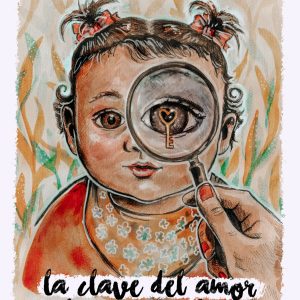 Niña con lupa en el ojo